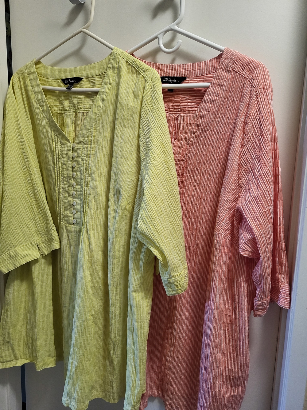 2 Ulla Popken 28/30W Striped Smocked Tunic Blouses